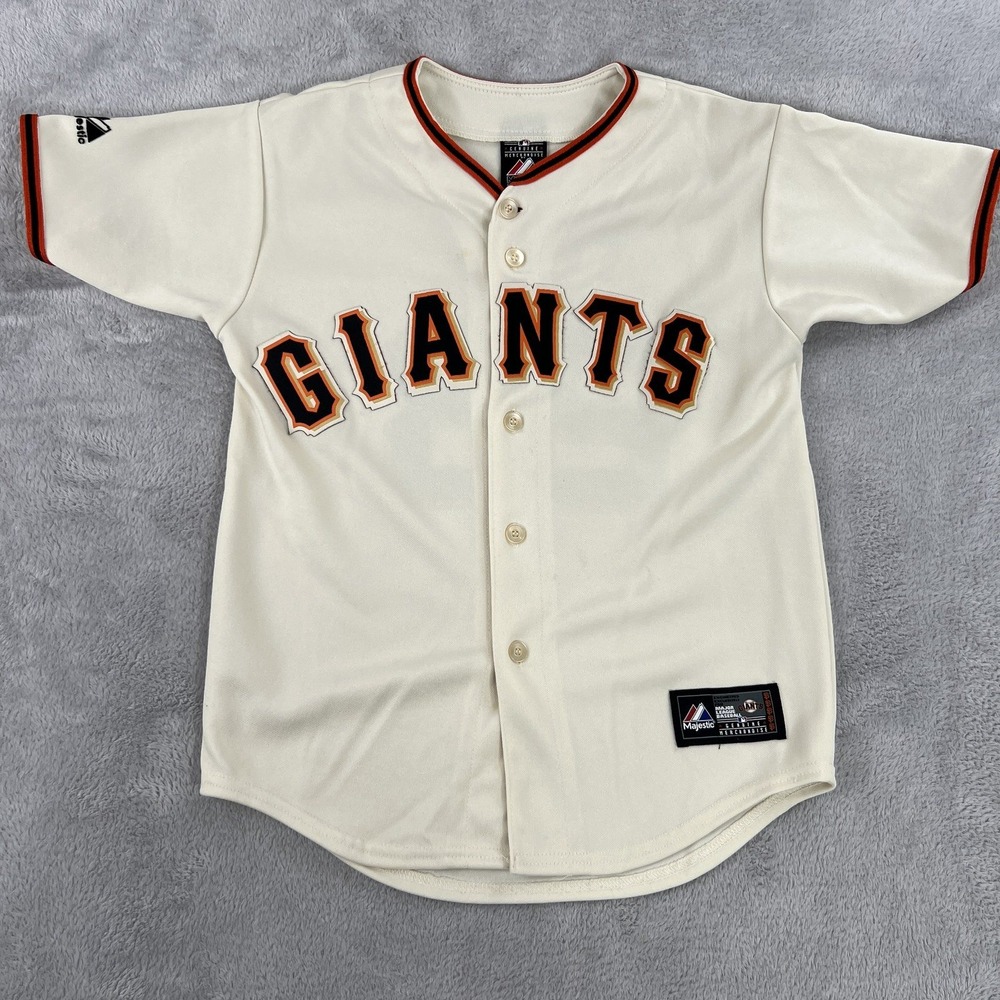 Majestic Buster Posey 28 San Francisco Giants Jersey M Cream Stitched Kids MLB - Picture 2 of 11